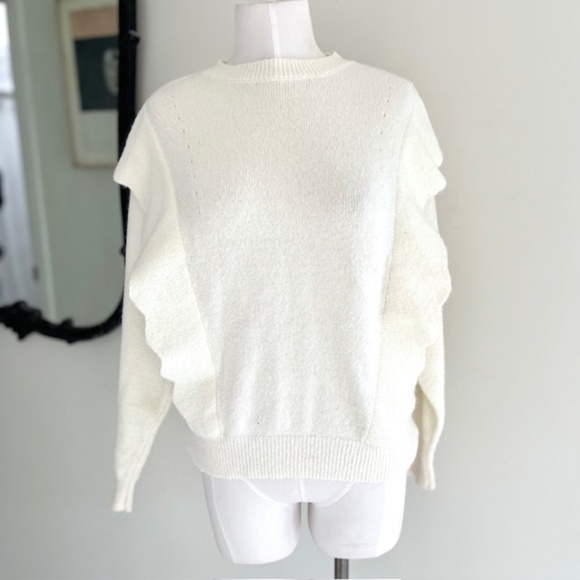Philosophy White Front Ruffle Sweater Size M - Picture 1 of 7